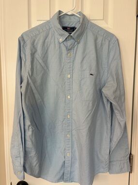 Vineyard Vines Men's Light Blue Gingham Button-Down Shirt MEDIUM